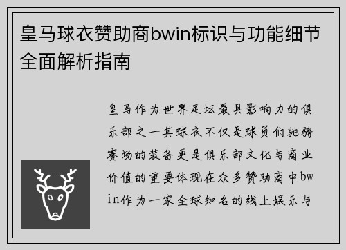 皇马球衣赞助商bwin标识与功能细节全面解析指南
